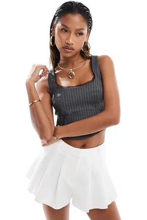 New Look Lace trim crop top in stripe