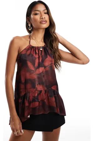 ASOS Chiffon high neck halter top in floral print