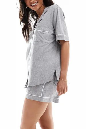 DKNY Signature short sleeve notch collar boxer set in greay heather