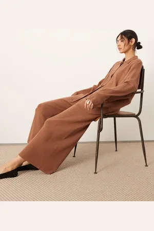 ASOS Knitted wide leg co-ord trouser in toffee