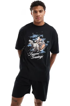 ASOS Pyjama set with Christmas dinosaur sleigh print in