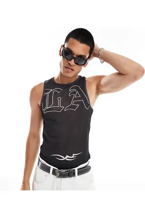 COLLUSION Textured mesh vest with print in black