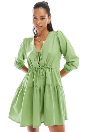 Esmée Esmee tie front tiered mini beach dress in