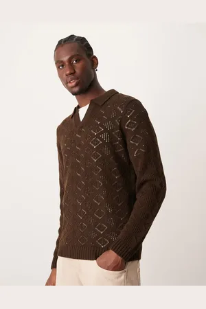 ASOS Knitted jumper with notch neck in dark with texture