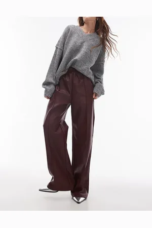 Topshop Faux leather jogger in burgundy