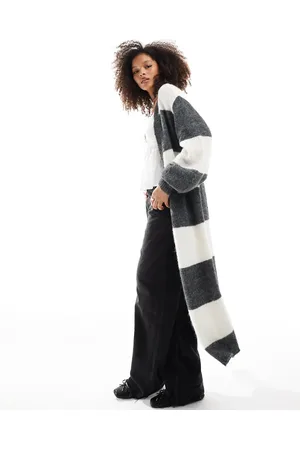 Miss Selfridge Maxi cardigan in charcoal and cream stripe
