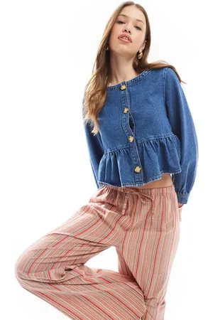 ASOS Button through collarless shirt in mid wash