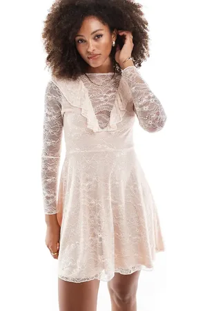Miss Selfridge Ruffle detail long sleeve lace mini dress