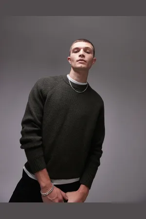 ARKET Textured knitted rib jumper with raglan sleeves in khaki