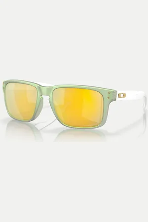 Oakley Holbrook re-discover collection square polarised sunglasses in blue with gold mirrored lens in dark jade opaline
