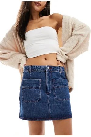 ASOS Denim patch pocket mini skirt in mid