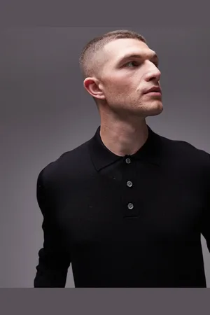 ARKET Merino wool knitted long sleeve polo shirt in