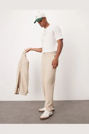 ASOS Rib texture barrel leg suit trouser in stone