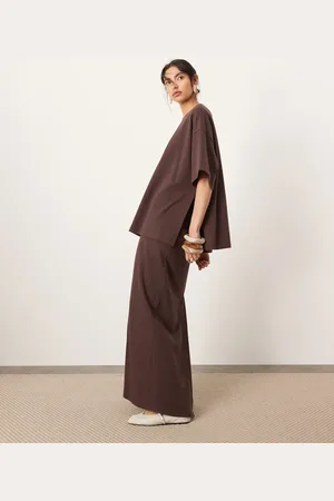 ASOS Premium heavy weight textured jersey column maxi skirt co-ord in chocolate