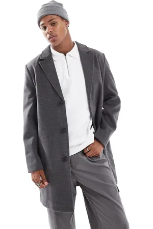 Brave Soul Single breasted overcoat in charcoal