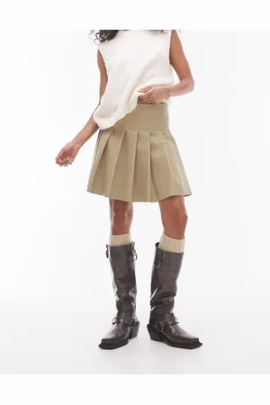 Topshop Faux leather clean pleat mini skirt in sage