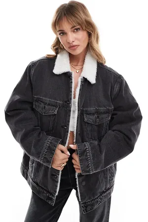 ASOS Denim borg jacket in washed