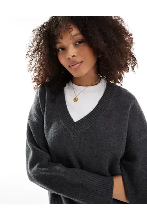 Bershka Fluffy v-neck jumper in marl