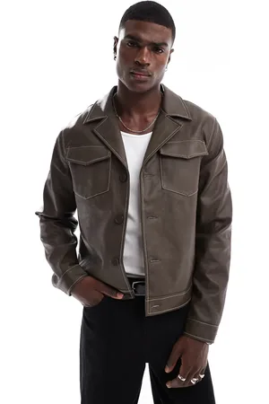 ASOS Faux leather harrington jacket in with contrast stitch