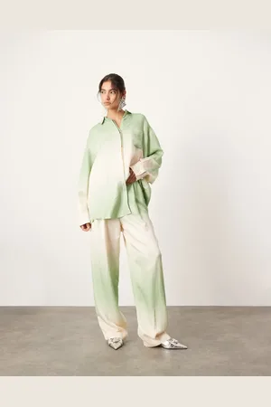 ASOS Super wide leg trouser co-ord in green ombre print