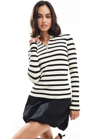 EDITED the label Half zip knitted jumper in cream stripe