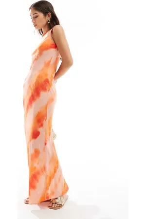 Miss Selfridge Slash neck scoop back maxi dress in tie dye print