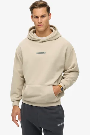 Superdry Micro logo graphic loose hoodie in chateau gray