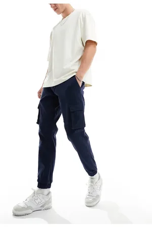 Only & Sons Tapered fit cargo trousers with cuffed bottom in navy