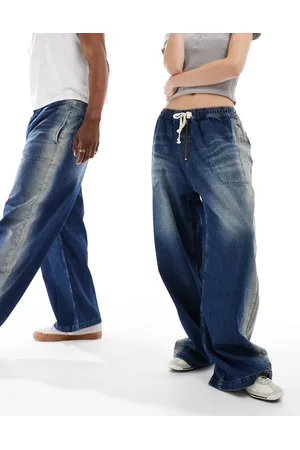 COLLUSION Unisex baggy track jeans in darkwash - MBLUE