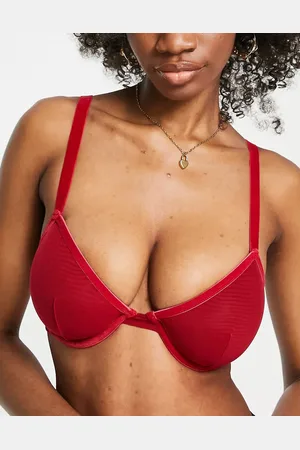 ASOS Fuller Bust Alaia mesh and velvet trim underwire bra in burgundy