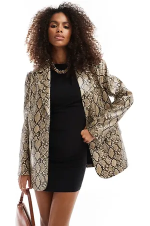 Bershka Faux leather oversized blazer in snake print
