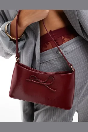 ASOS 90s shoulder bag with bow in burgundy