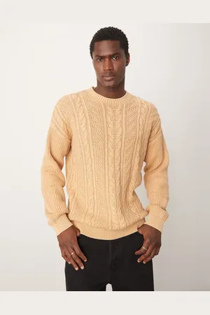 ASOS Knitted washed relaxed cable jumper in stone