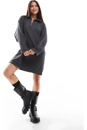 Pieces® Half zip sweat mini dress in dark