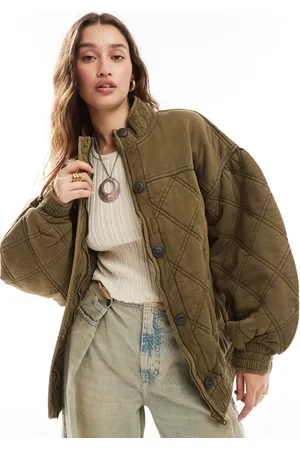 Free People Oversized quilted bomber jacket in khaki