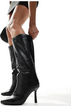 Glamorous Kitten heel knee boots in croc