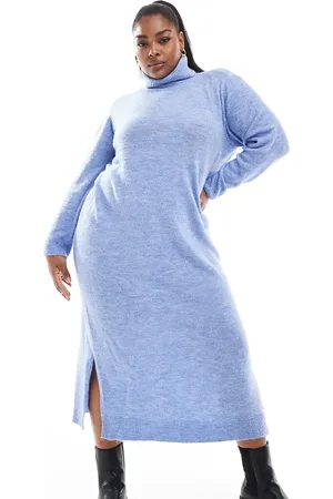 Pieces® Pieces Curve roll neck maxi jumper dress in hydrangea