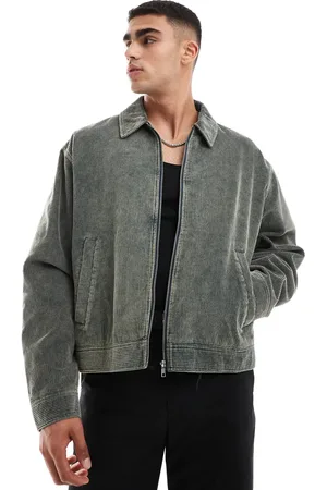 ASOS Oversized cord harrington jacket with heavy wash in
