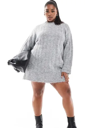 Pieces® Pieces Curve knitted mini dress with wide sleeves in medium melange