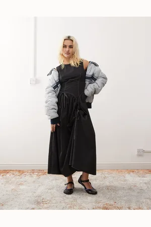 COLLUSION Poplin midi dress with hitch bubble skirt in