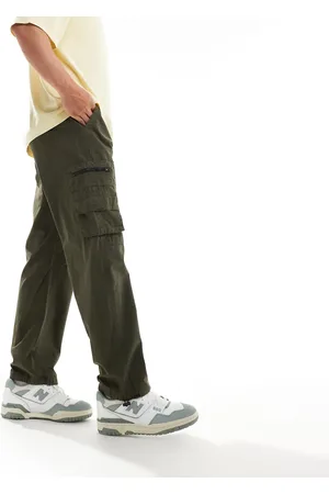 Brave Soul Loose fit multi pocket cargo trousers with ankle drawcord in khaki