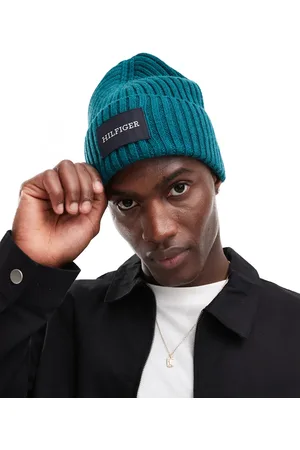 Tommy Hilfiger Patch logo ribbed beanie in teal