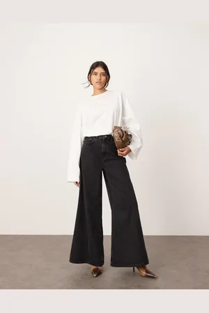 ASOS Reece denim high waisted wide leg jean in washed black