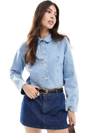 ASOS Denim round collar jacket in mid