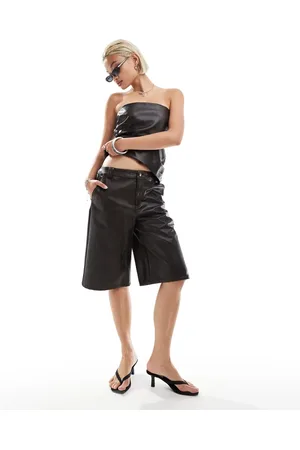 Emory Park Distressed faux leather jorts co-ord in dark