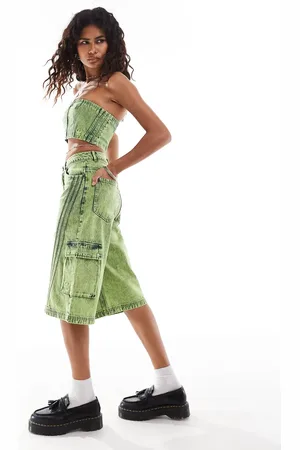 adidas Adilenium denim capri short co-ord in lime wash