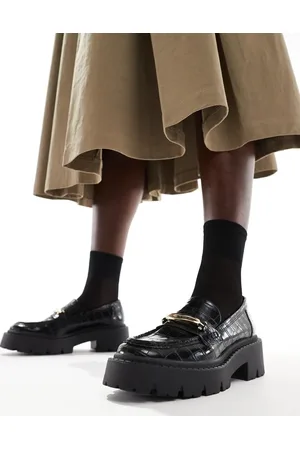Stradivarius Faux croc chunky loafer in