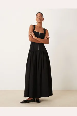 ASOS Midi zip front corset hem twill smock dress in