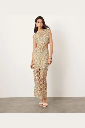 ASOS Nouveau floral embellished high neck cap sleeve maxi dress in