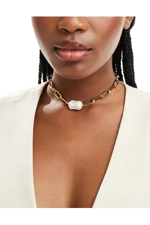 petit moments Elizabeth pearl and chain waterproof stainless steel necklace in